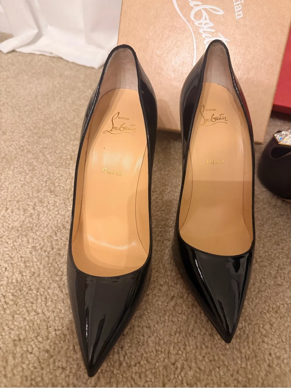 Christian Louboutin Black Patent Pointed-Toe Stilettos